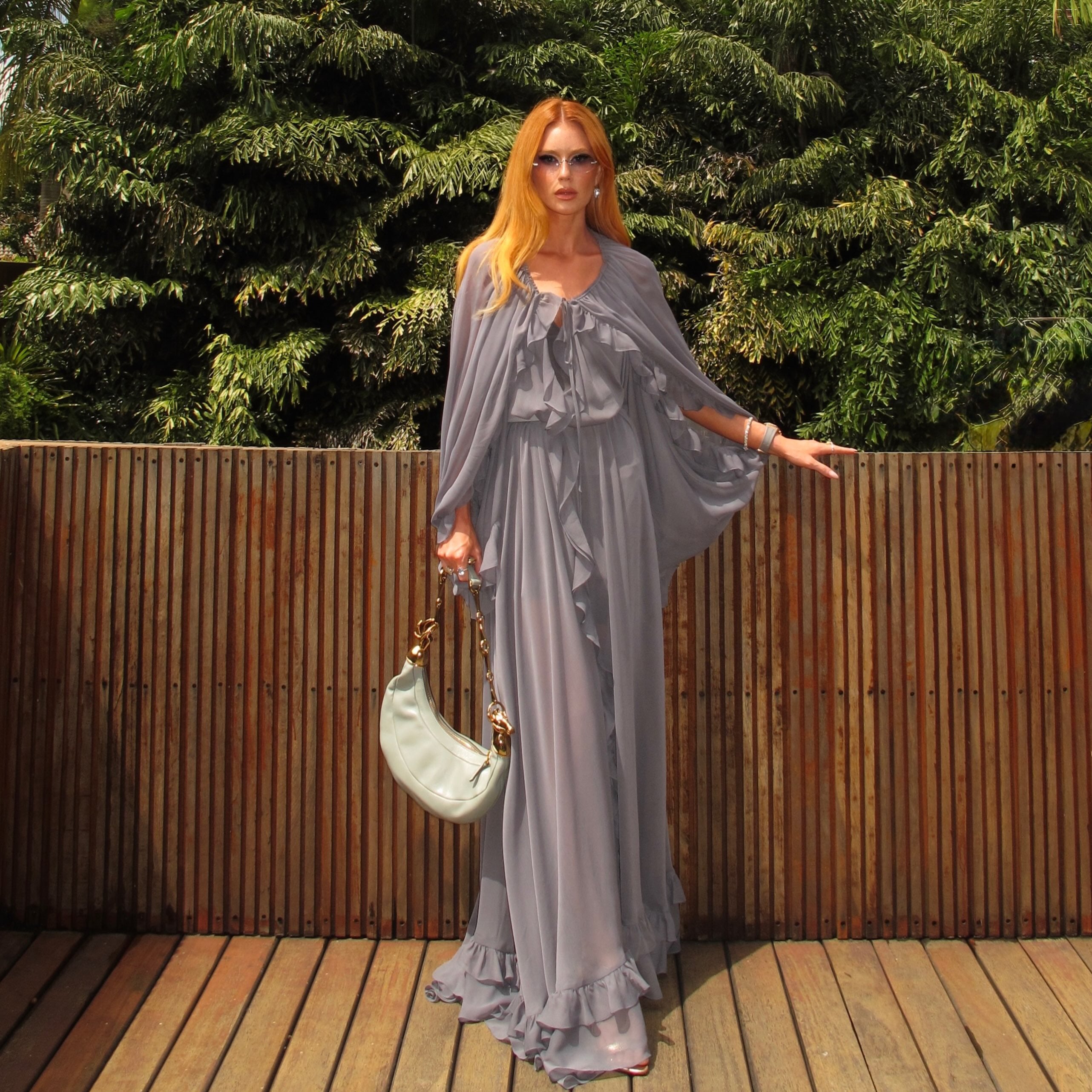 Piper Grey V-neck Cap Sleeve Long Dress