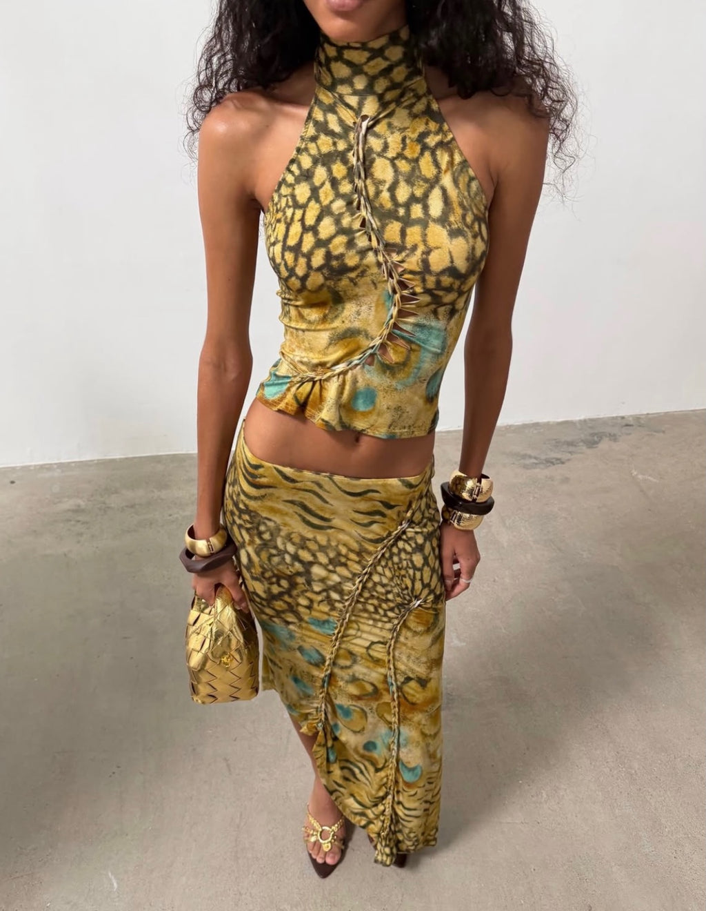 Calliope Yellow Necked Long Dress Set