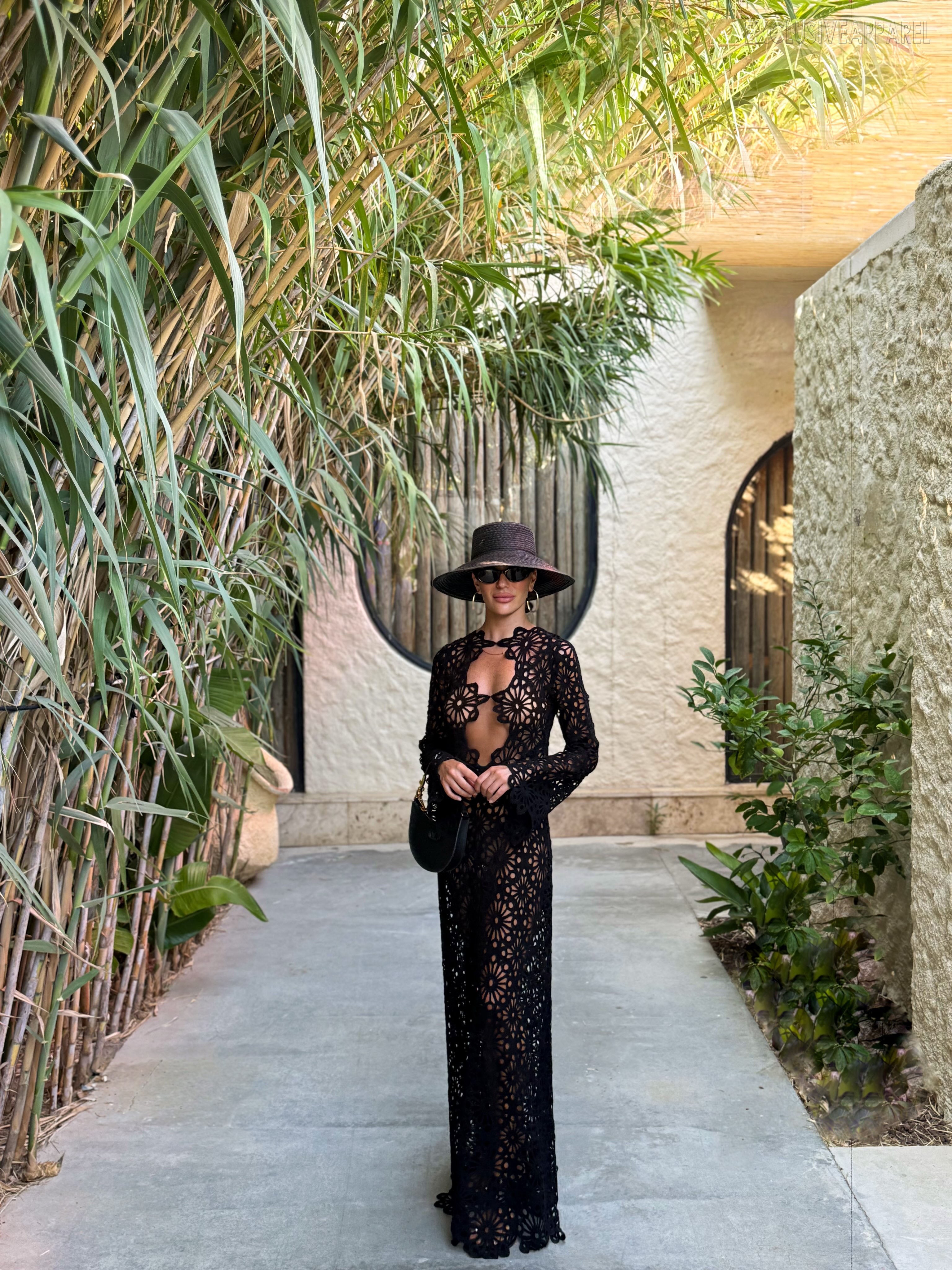 Isabella Black Long Sleeve Lace-Trimmed Long Cardiga