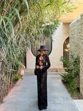 Isabella Black Long Sleeve Lace-Trimmed Long Cardiga