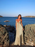 Sabrina Champagne-Colored Neckline Backless Dress