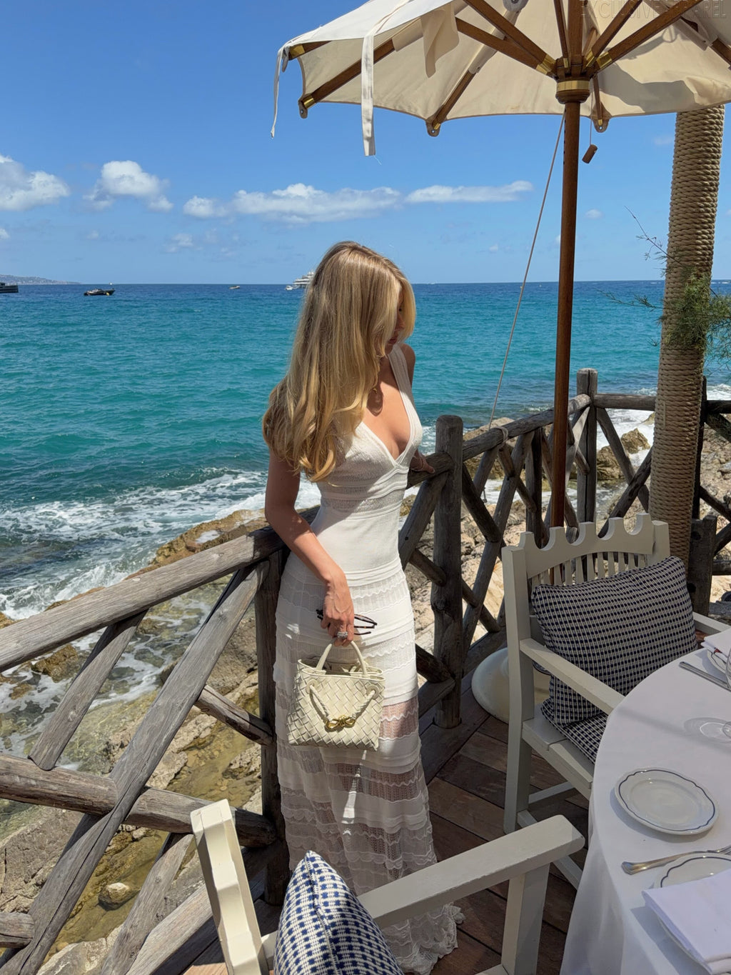Yara White Sleeveless Deep V Lace Layered Long Dress