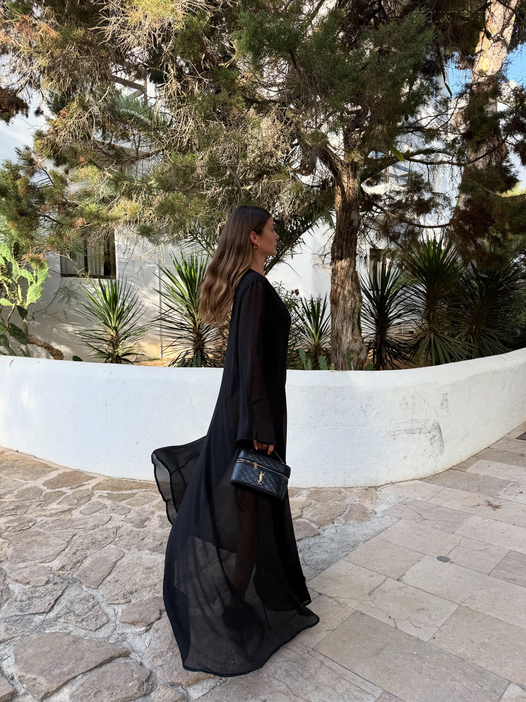 Guinevere Black Deep V-Neck Flared Sleeve Long Dress