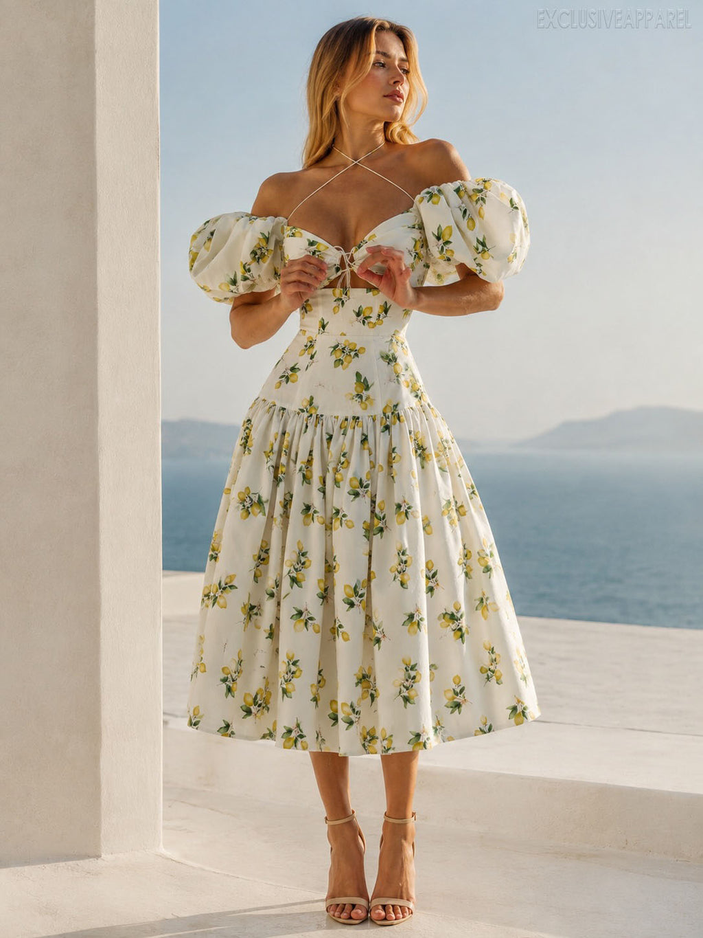 Dahlia White Heart-shaped Collar Mid-Length Dress