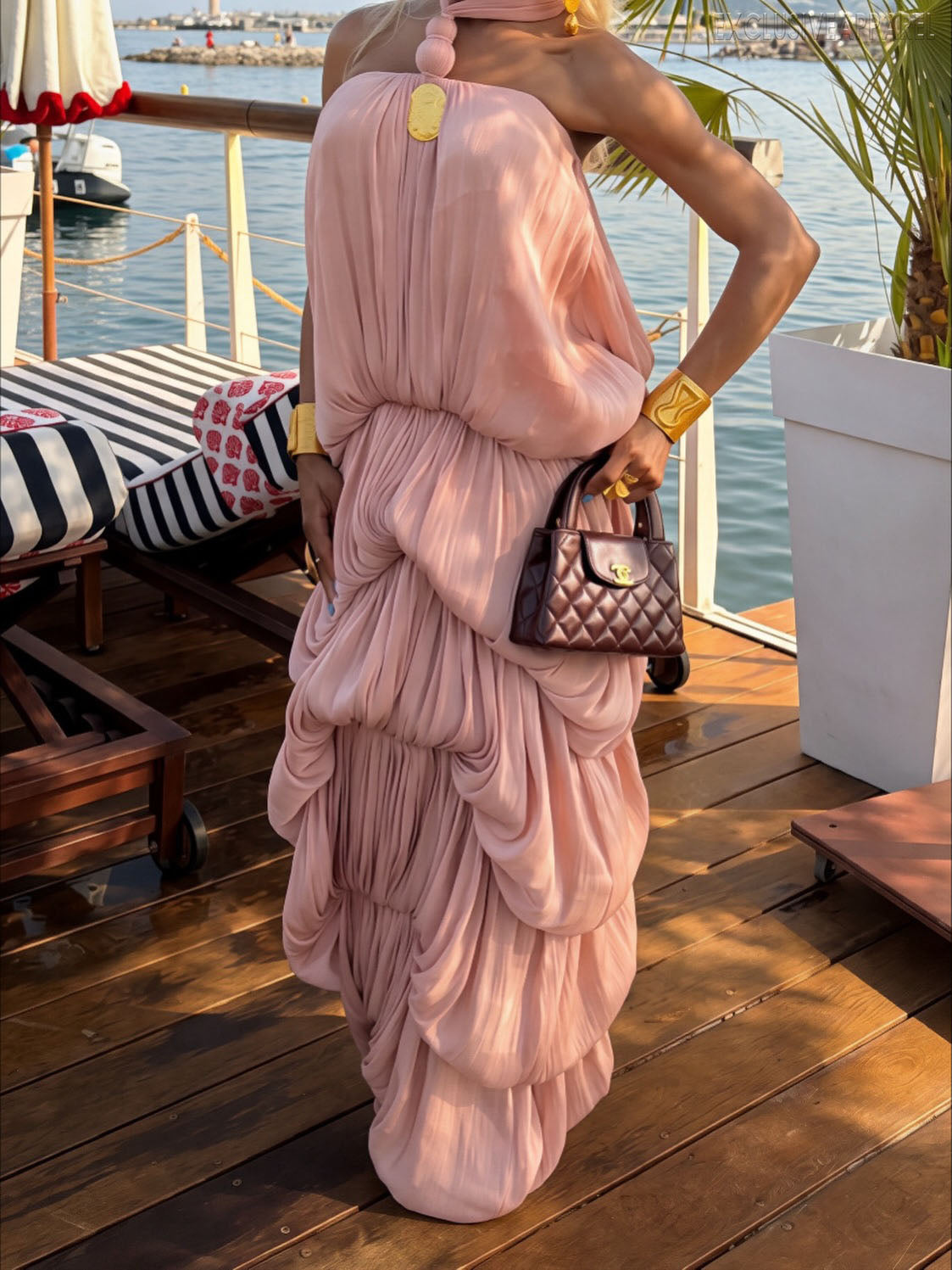 Melinda Pink Collar Layered Long Dress