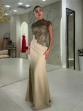 Emma Peach-Colored High-Necked Halter Dress