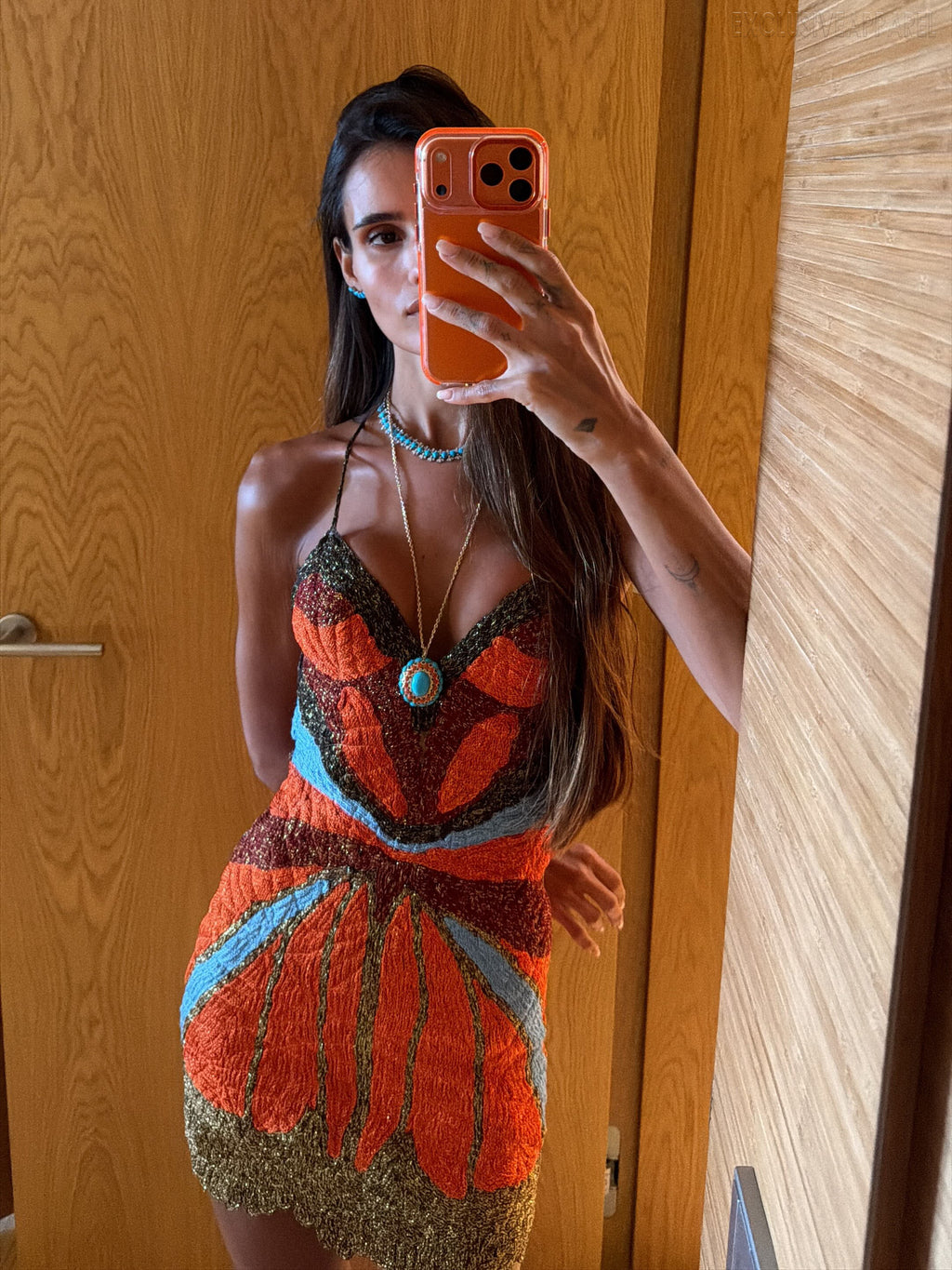 Elowen Orange Strapless V-neck Short Dress