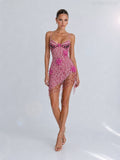 Zoey Pink Fringed Short Dress With Thin Shoulder Straps