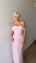Aviana Pink One-Shoulder Pleated Long Dress