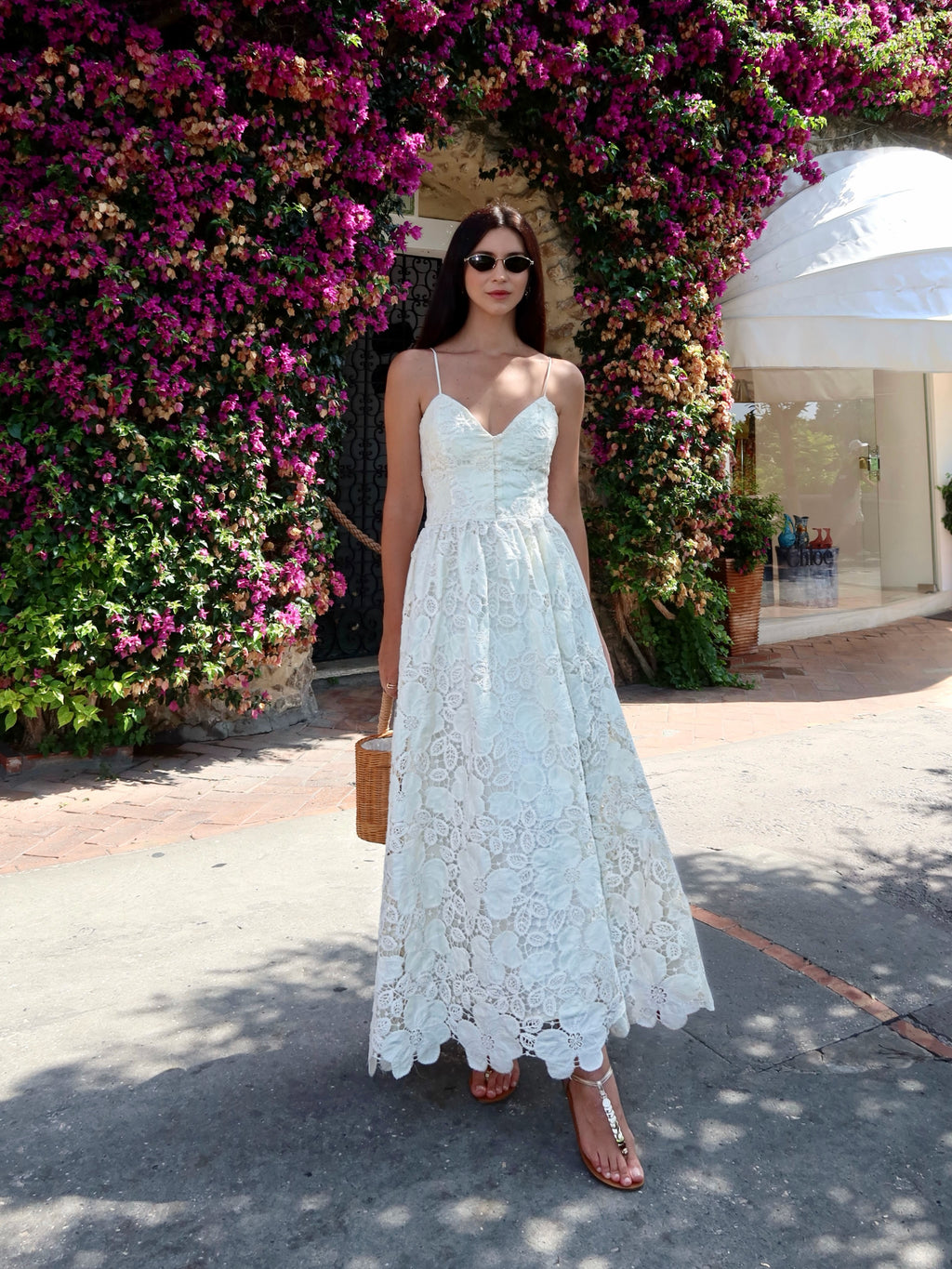 Celine White Lace Thin Strapline  Dress