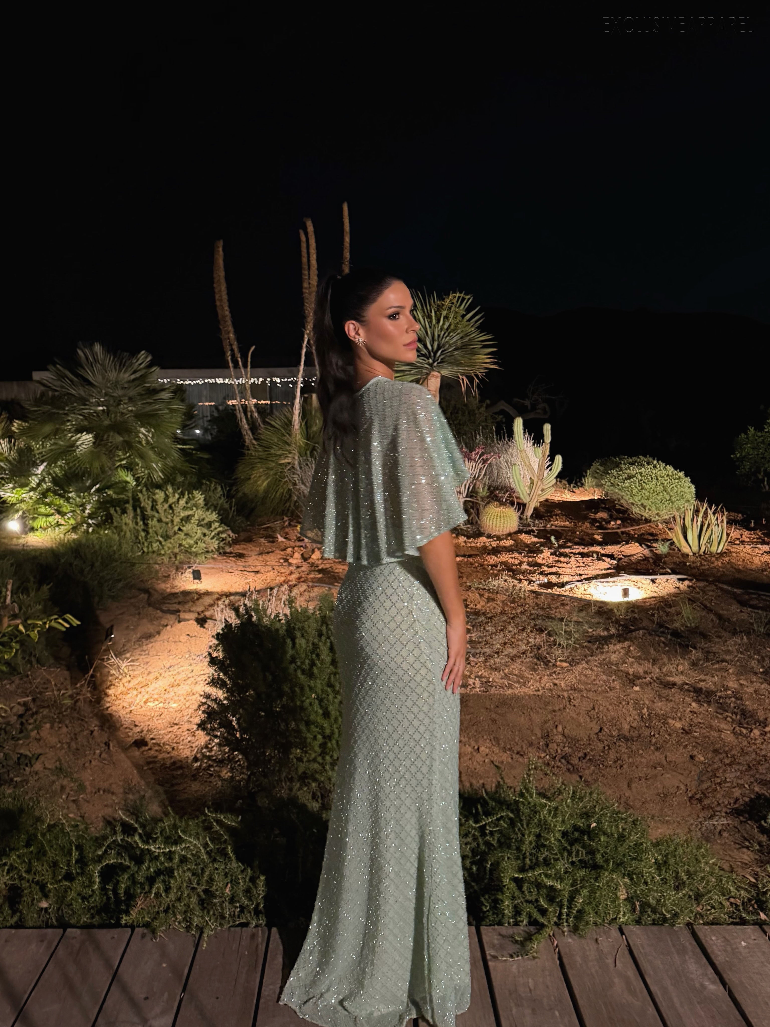 Peyton Green Shoulder-Strap Long Dress