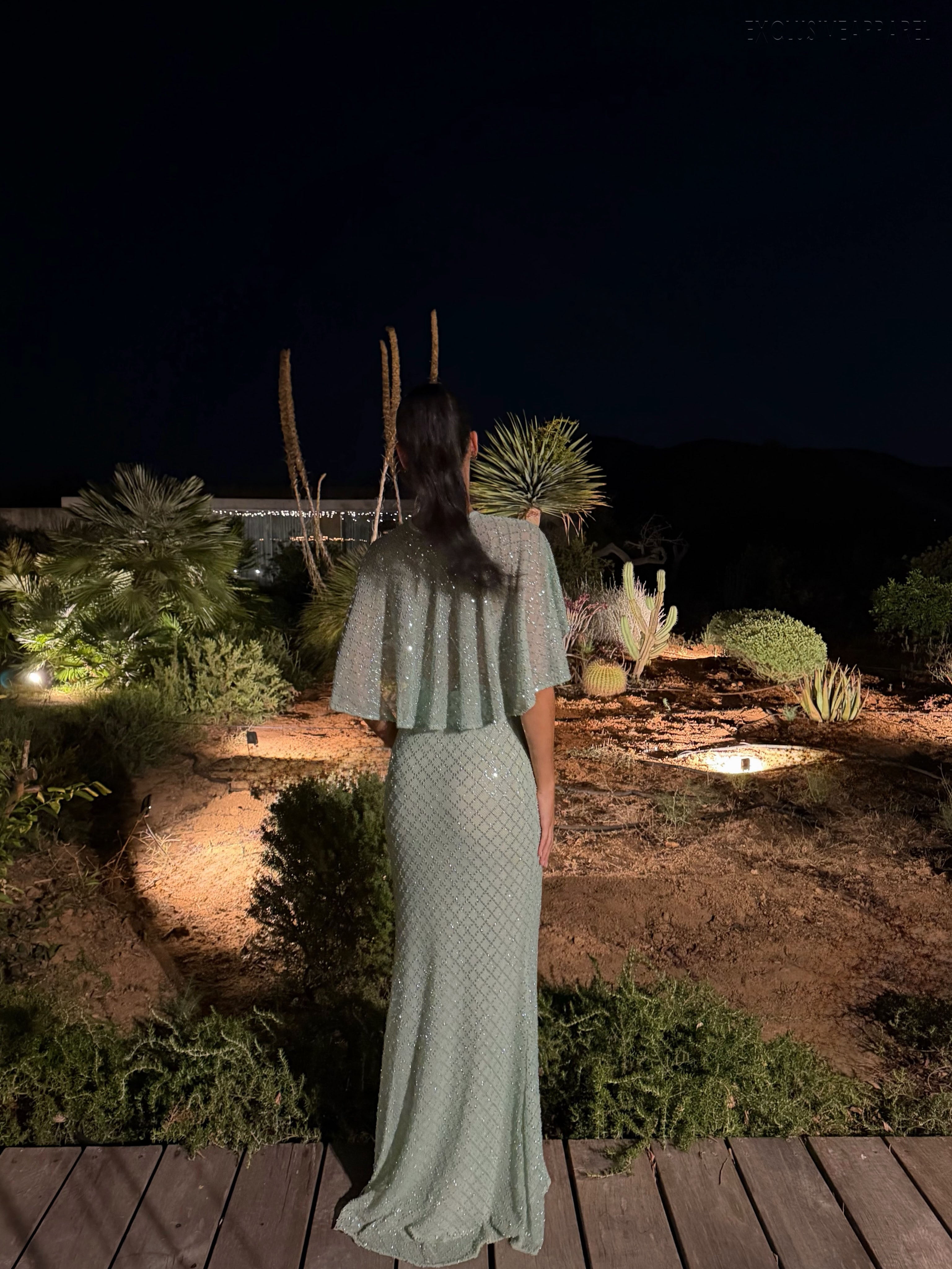 Peyton Green Shoulder-Strap Long Dress