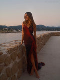 Mira Purple V-neck Feather-edge Asymmetric Long Dress