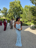 Giselle Blue Fringed Long Dress With Thin Shoulder Straps