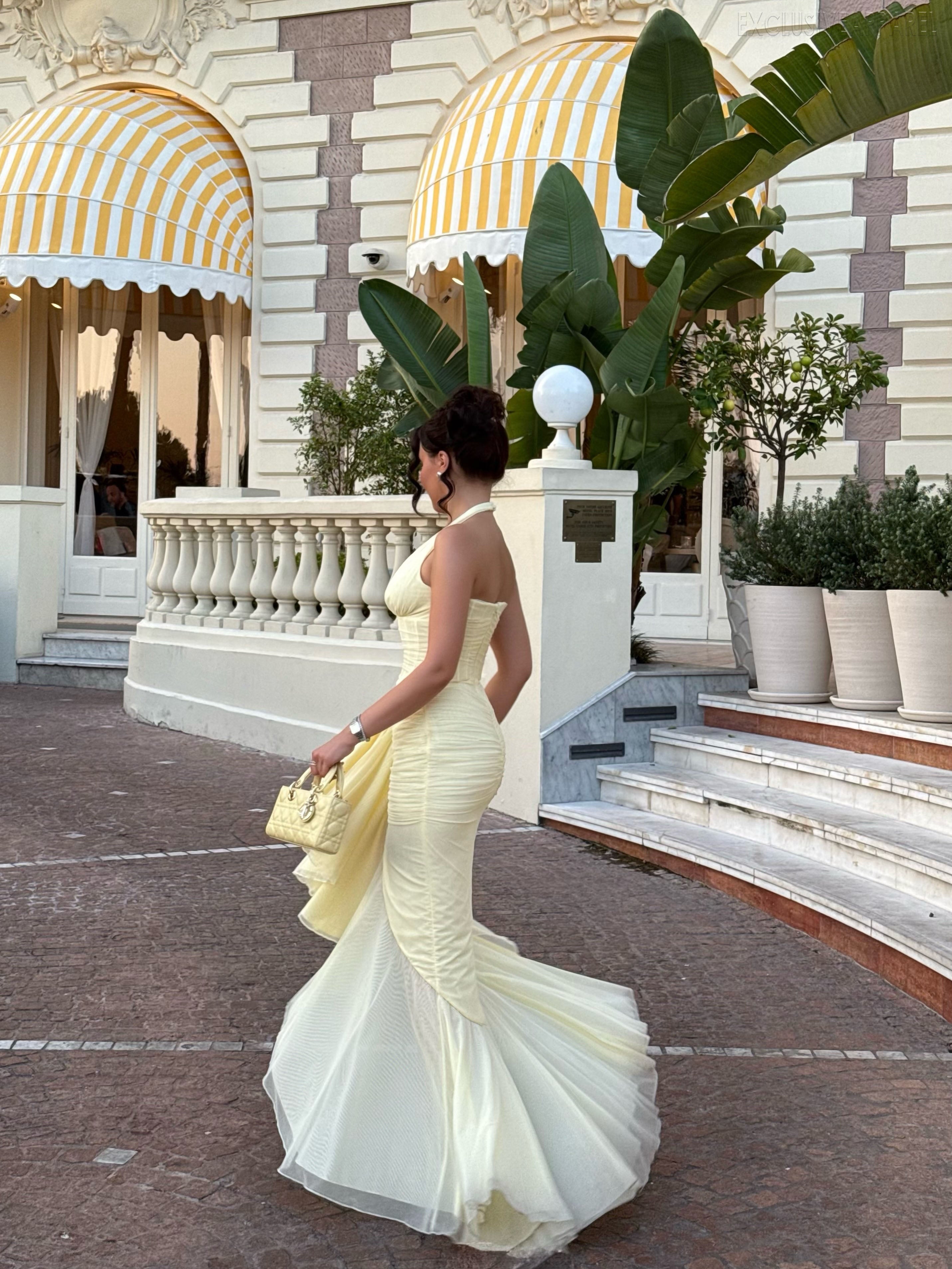 Elara Yellow Neckline Frilled Dress