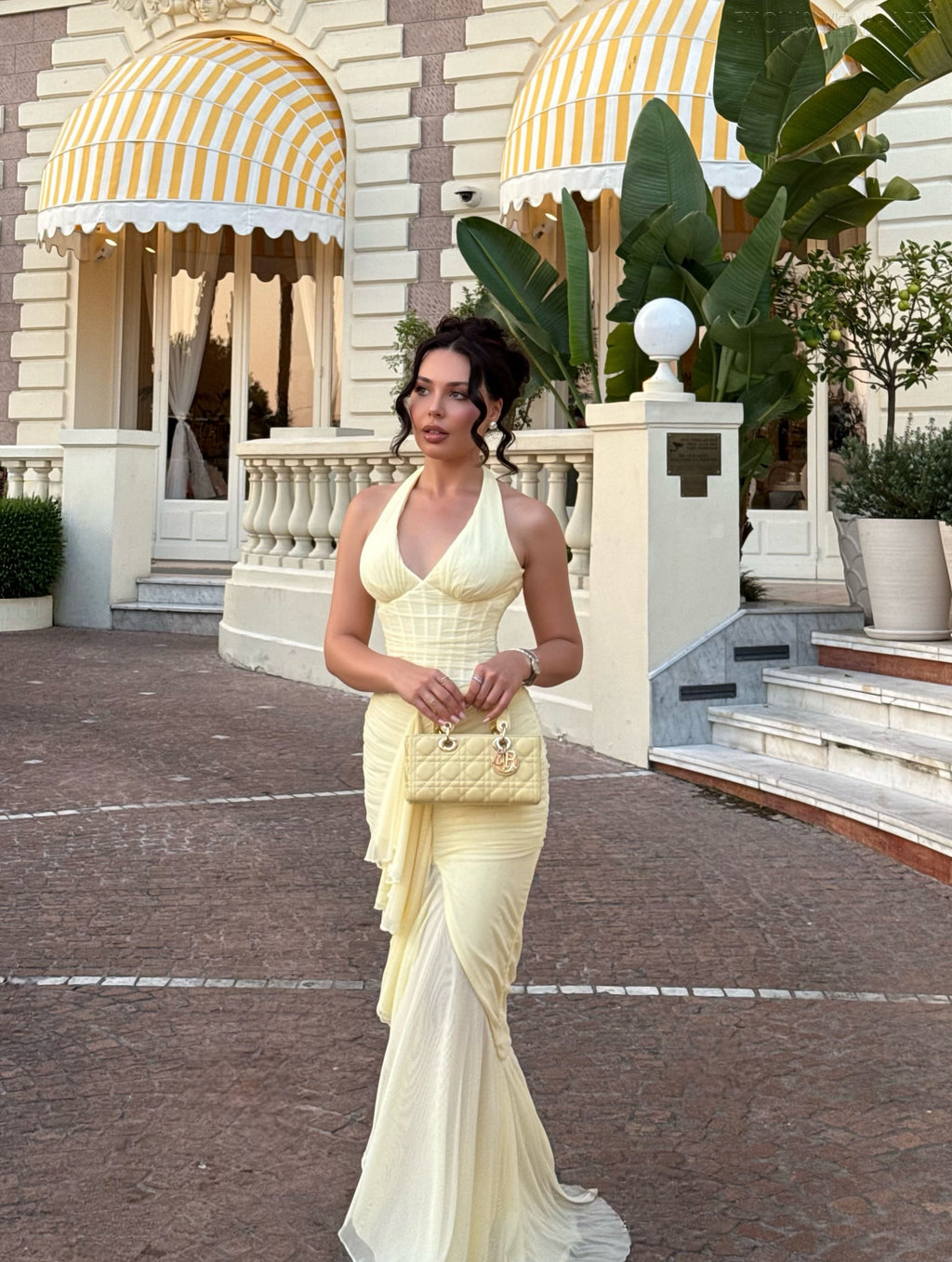 Elara Yellow Neckline Frilled Dress