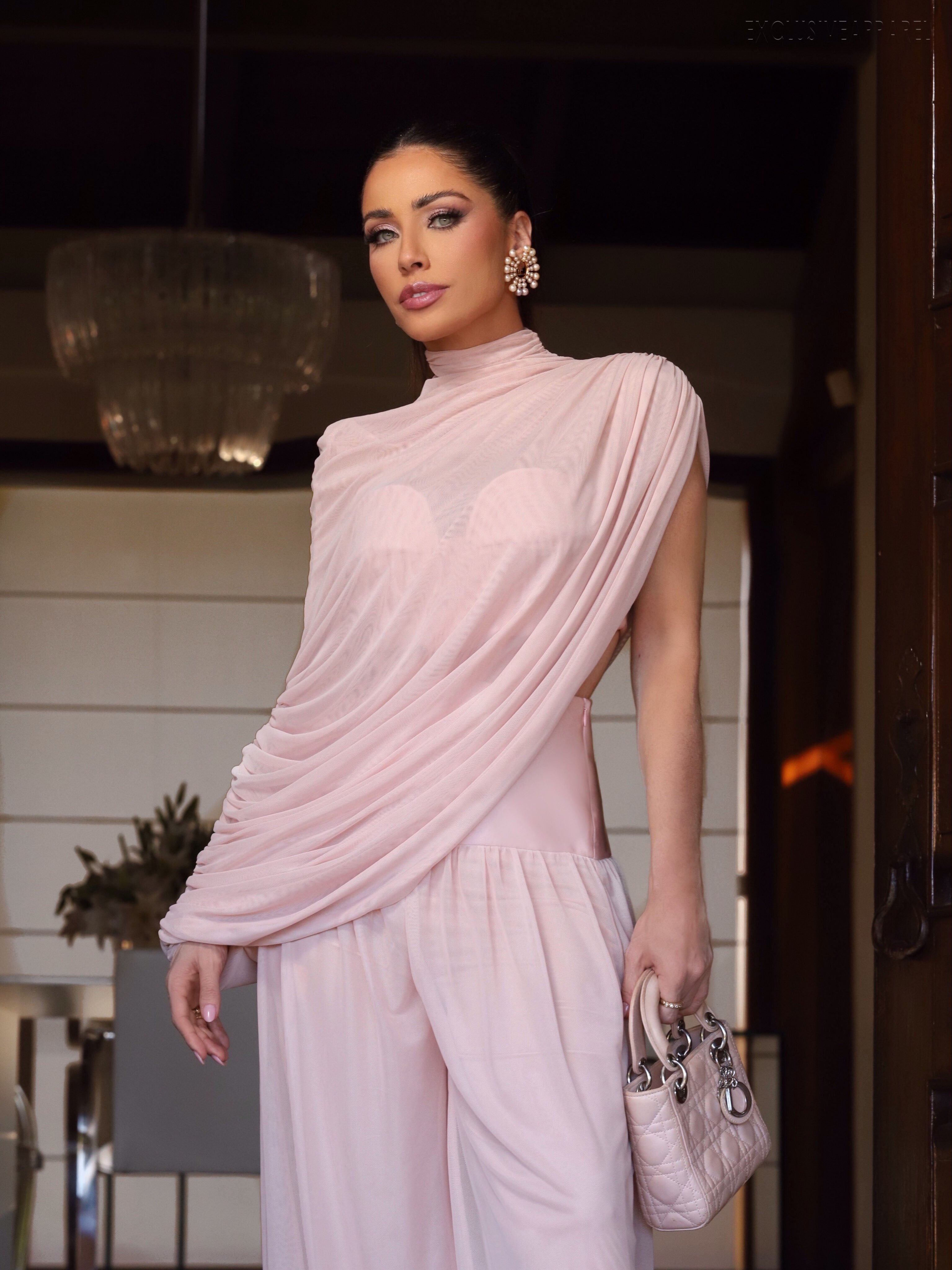 Lana Pink High-neck Harem Pants Set
