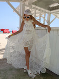 Ariana White Crochet Neckline Dress
