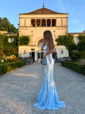My Silver Sleeveless Lace Floor-Length Dress