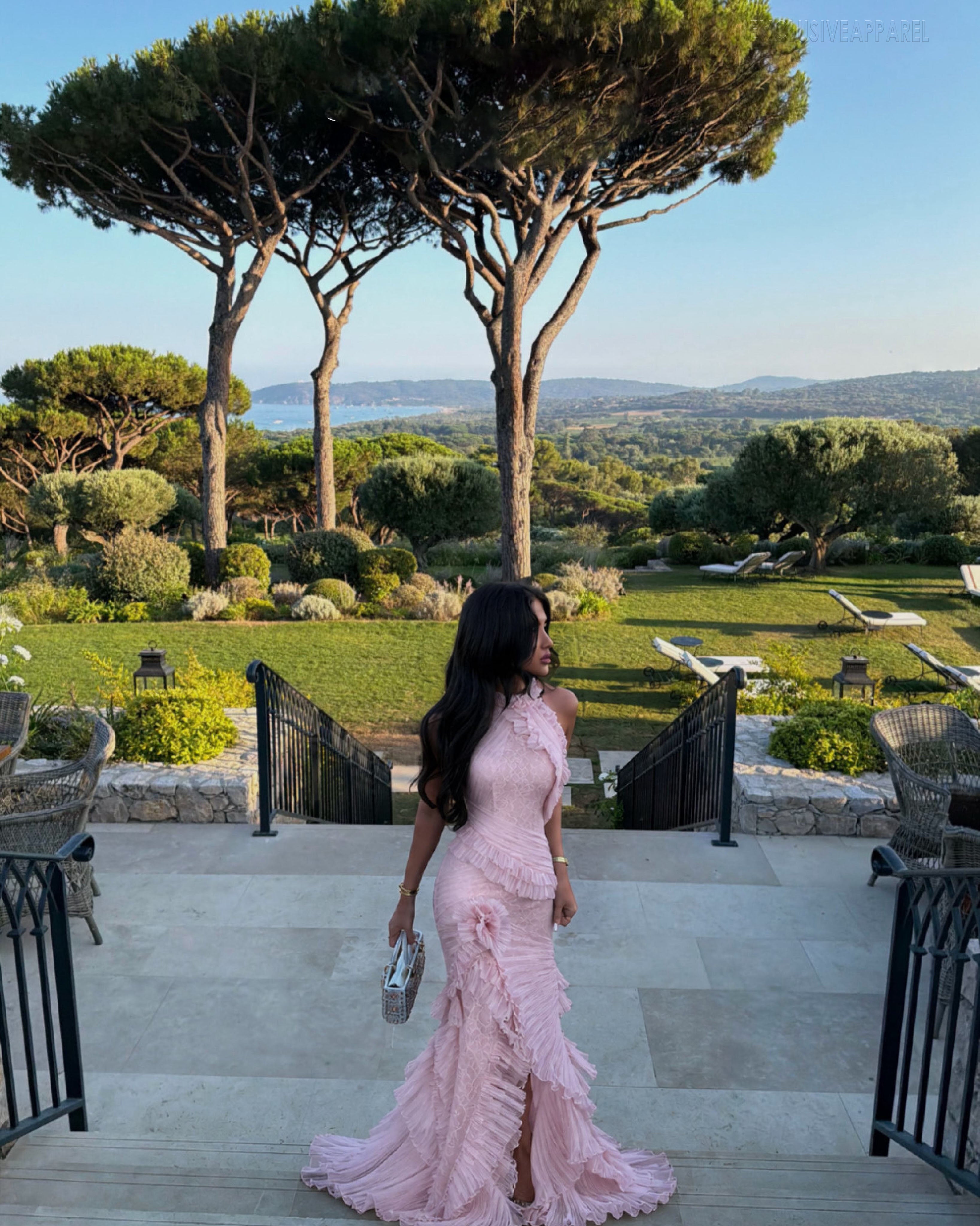 Junia Pink Asymmetric Ruffled Long Dress