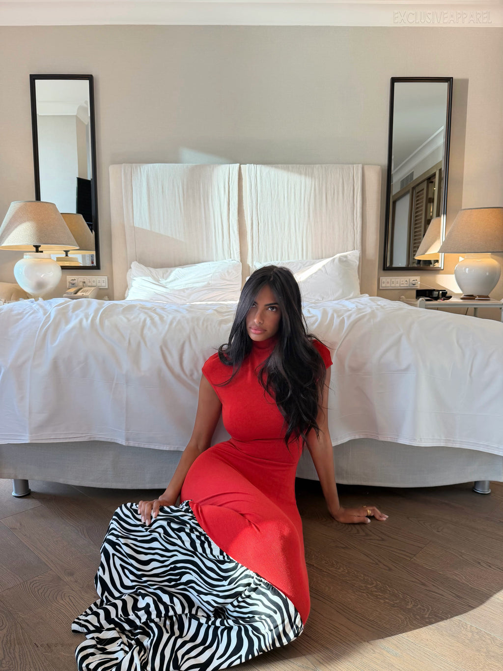 Eloisa Red High-necked Fish-tail Long Dress