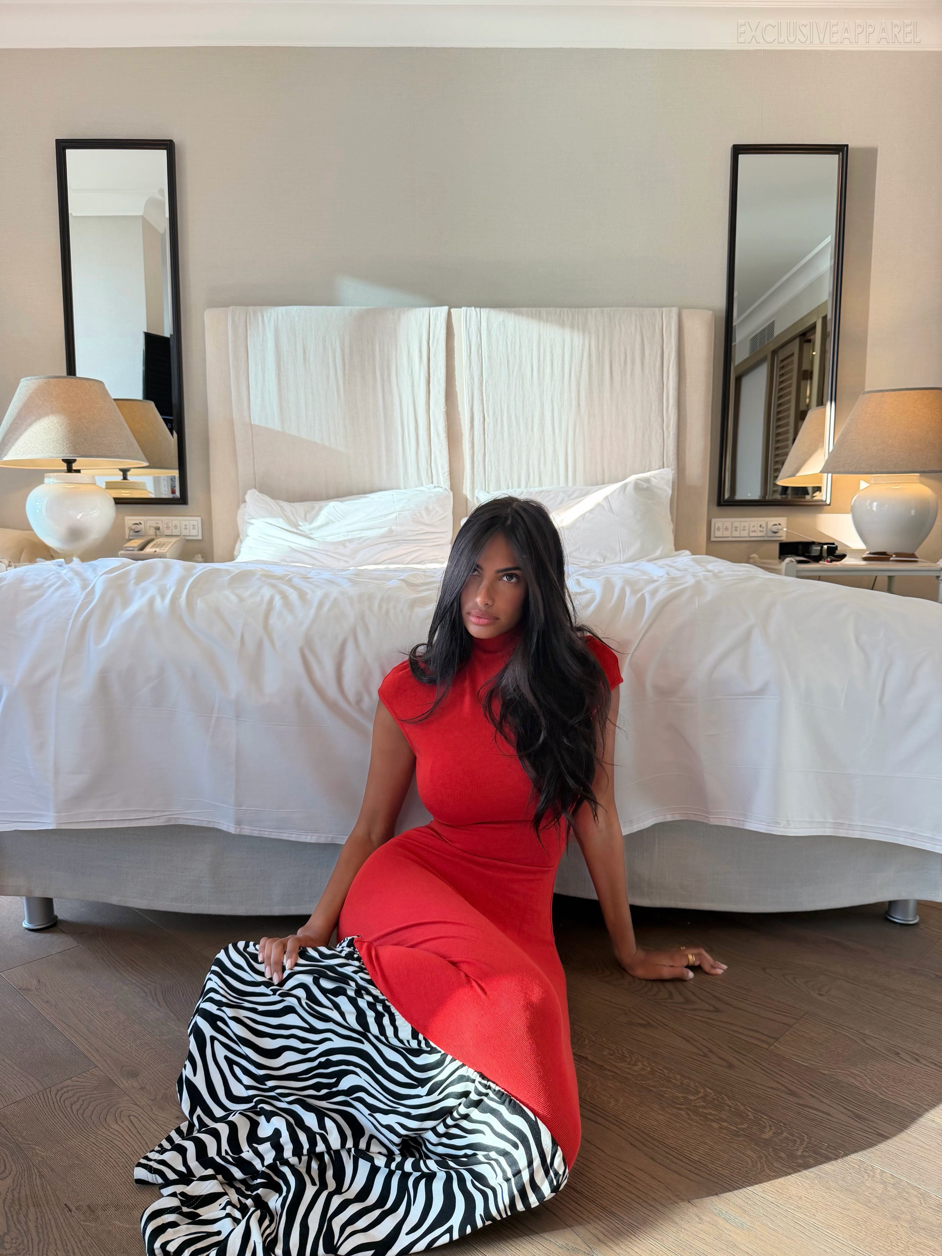 Eloisa Red High-necked Fish-tail Long Dress
