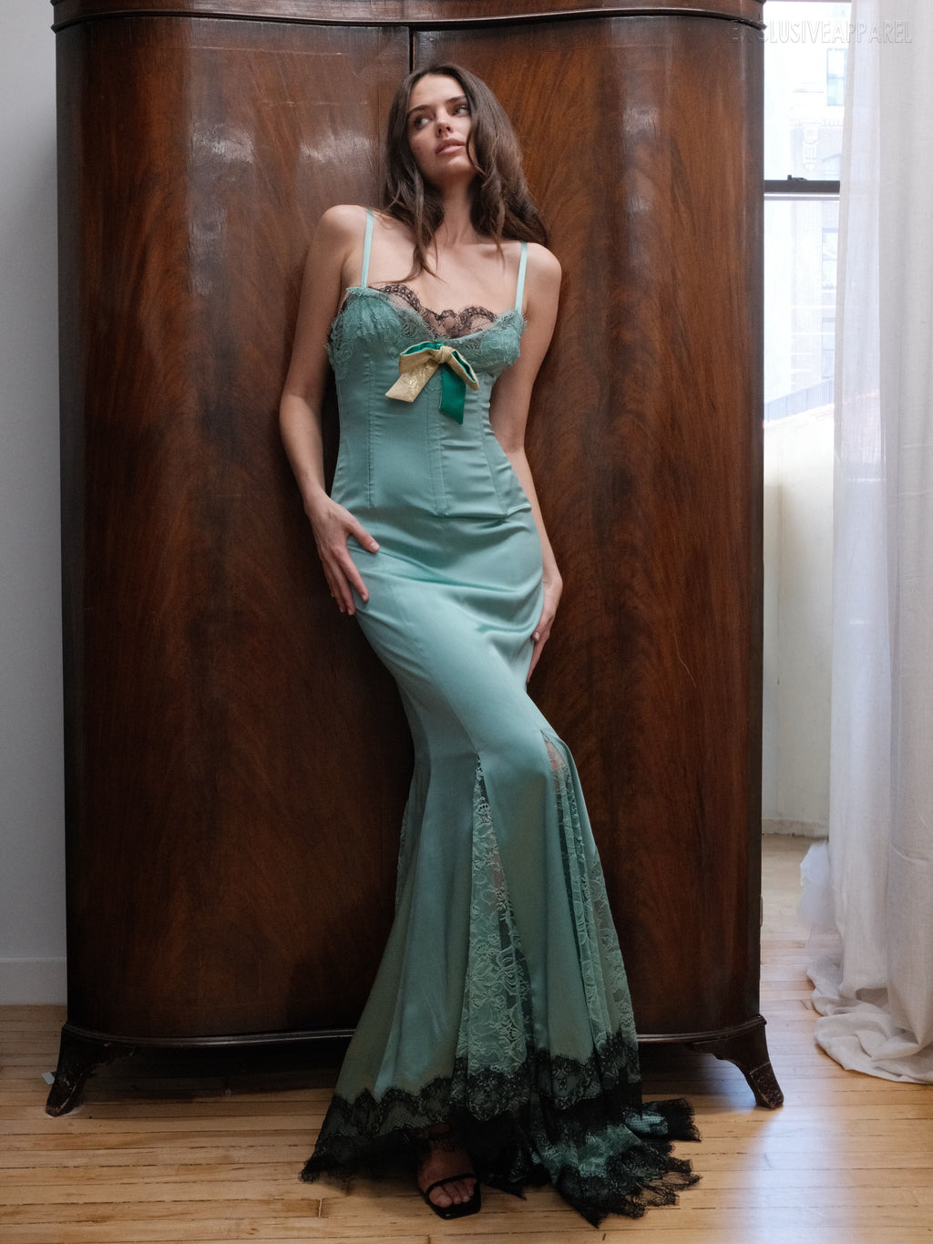 Thalia Light Blue Striped Fish Tail Long Dress