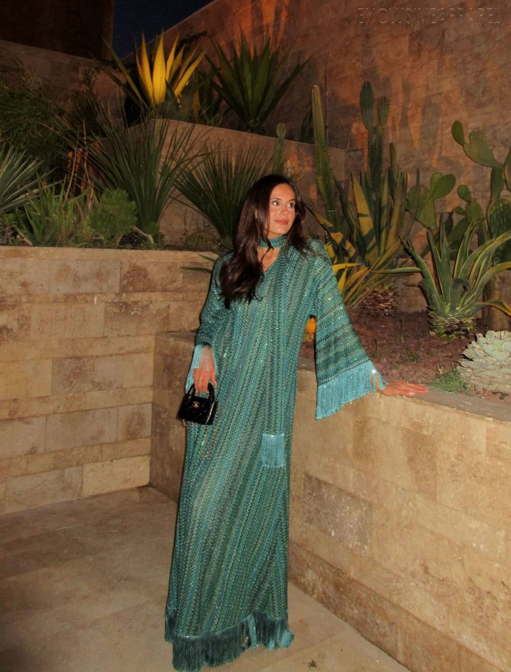 Avalynn Green Half-Neck Frill Long Dress