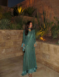 Avalynn Green Half-Neck Frill Long Dress