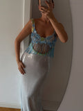 Dahlia Blue Sequined Fringed Floor-Length Dress