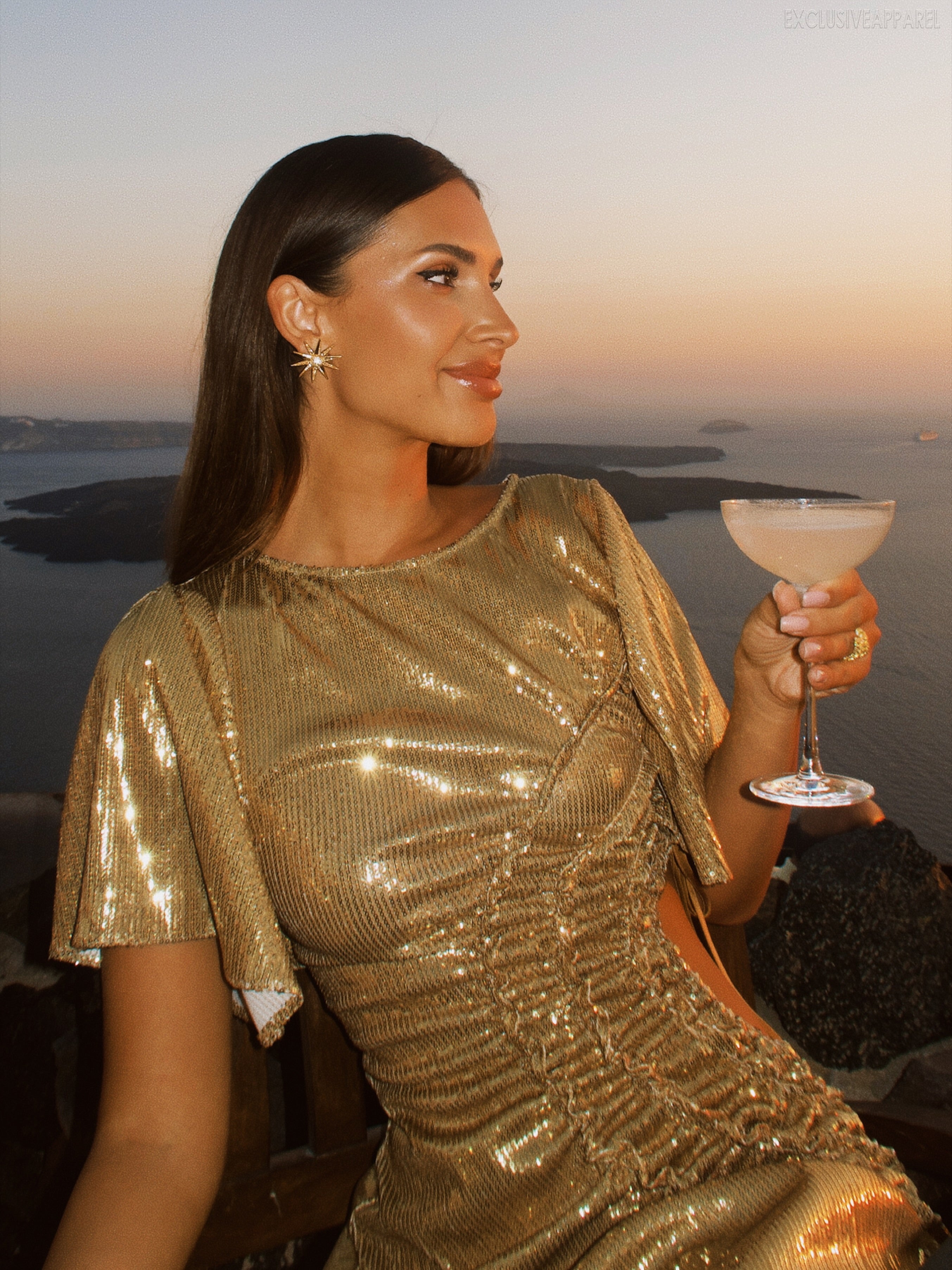 Audrey Golden Round-Neck Side-Slit Dress