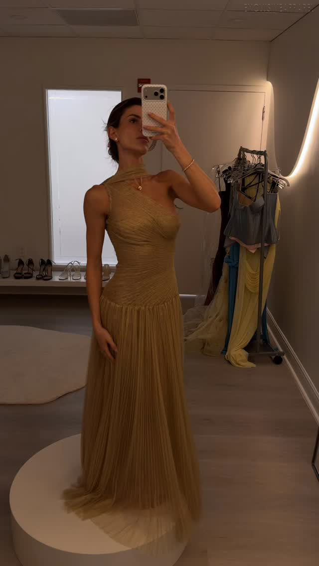 Peyton Olive Gold Asymmetrical Neckwrap Dress