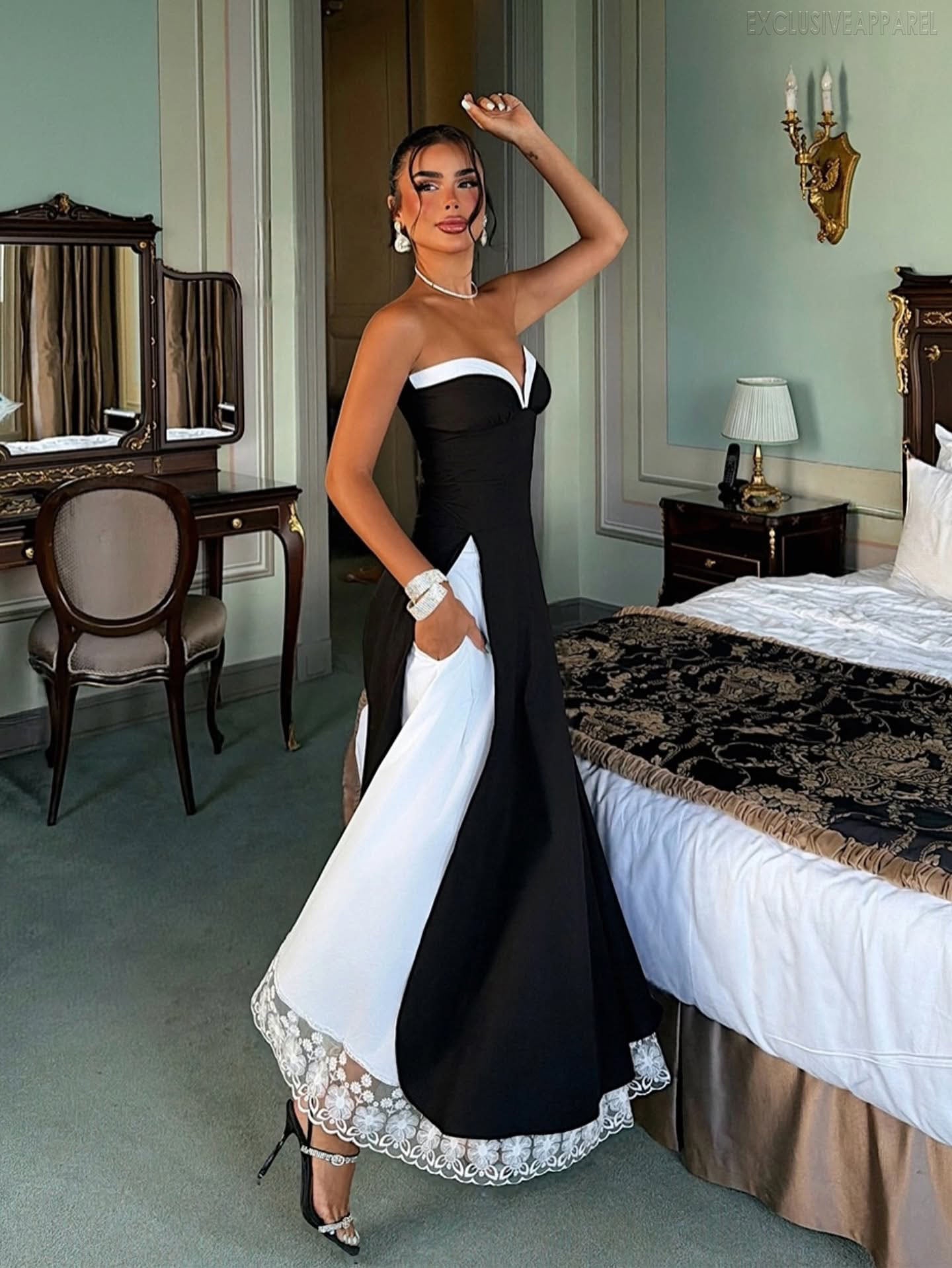 Camille White Strapless V-neck Long Dress