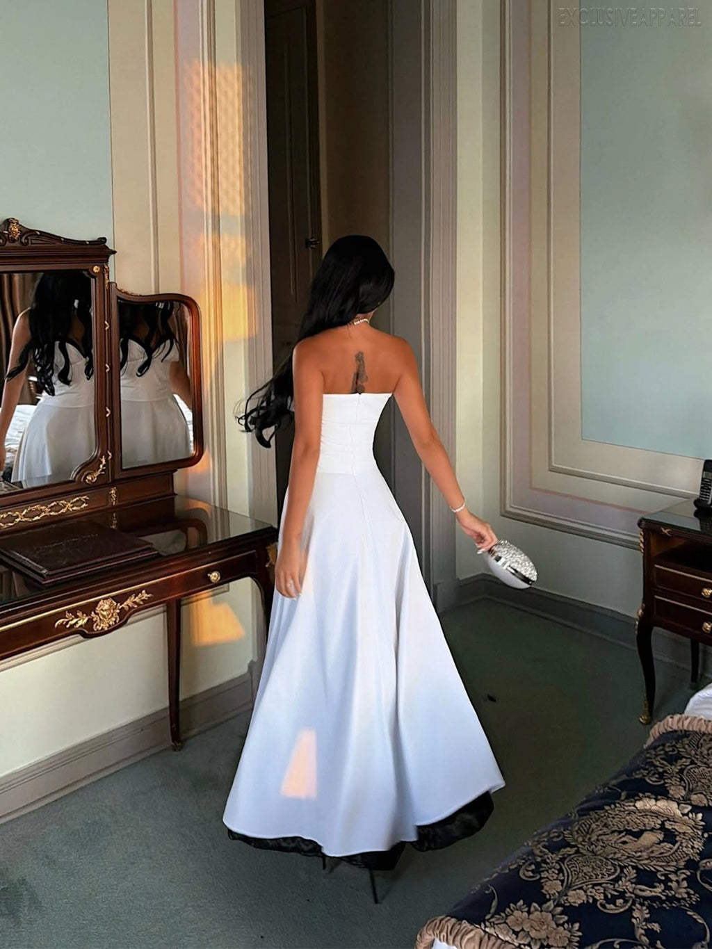 Camille White Strapless V-neck Long Dress