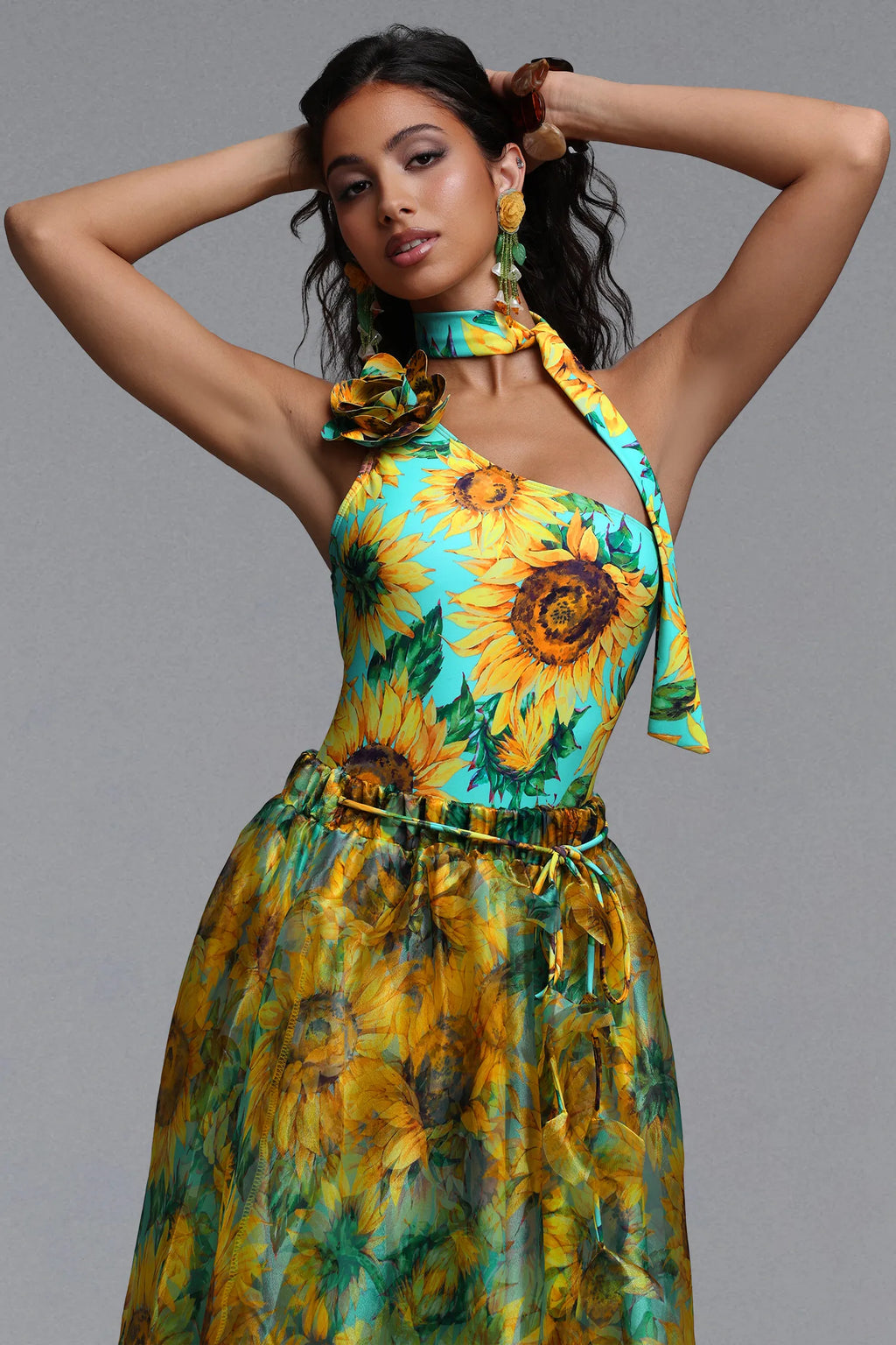 Mabel Yellow Sunflower Print One-Piece Swimwear Set