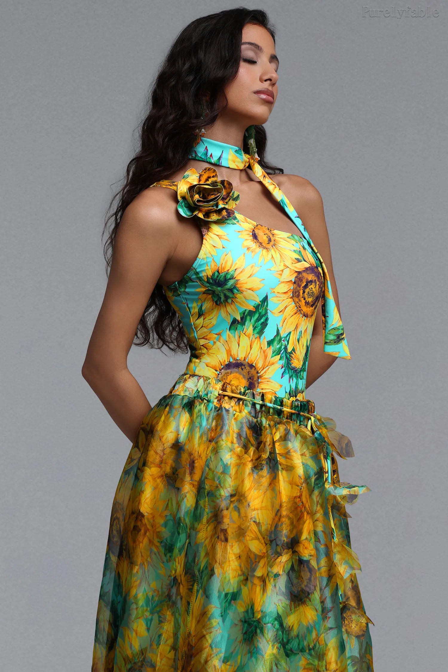 Mabel Yellow Sunflower Print One-Piece Swimwear Set