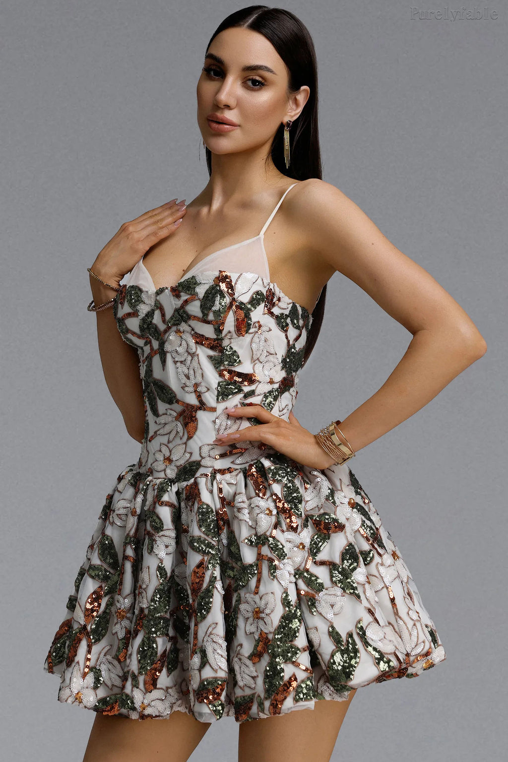 Clara Green Embroidered Strap Dress