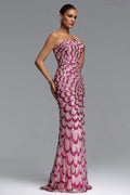 Hannah Magenta Strapless Sequined Dress