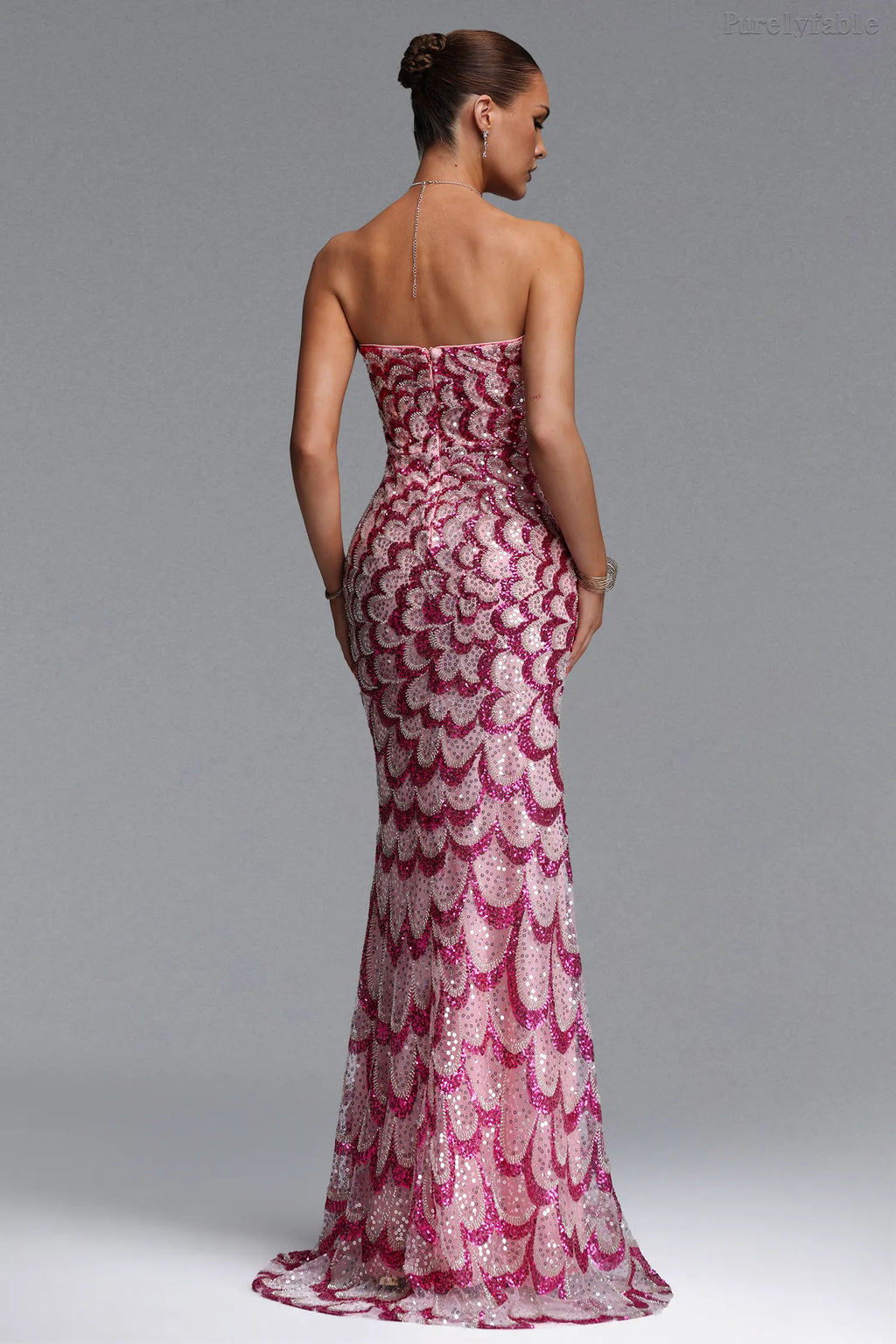 Hannah Magenta Strapless Sequined Dress