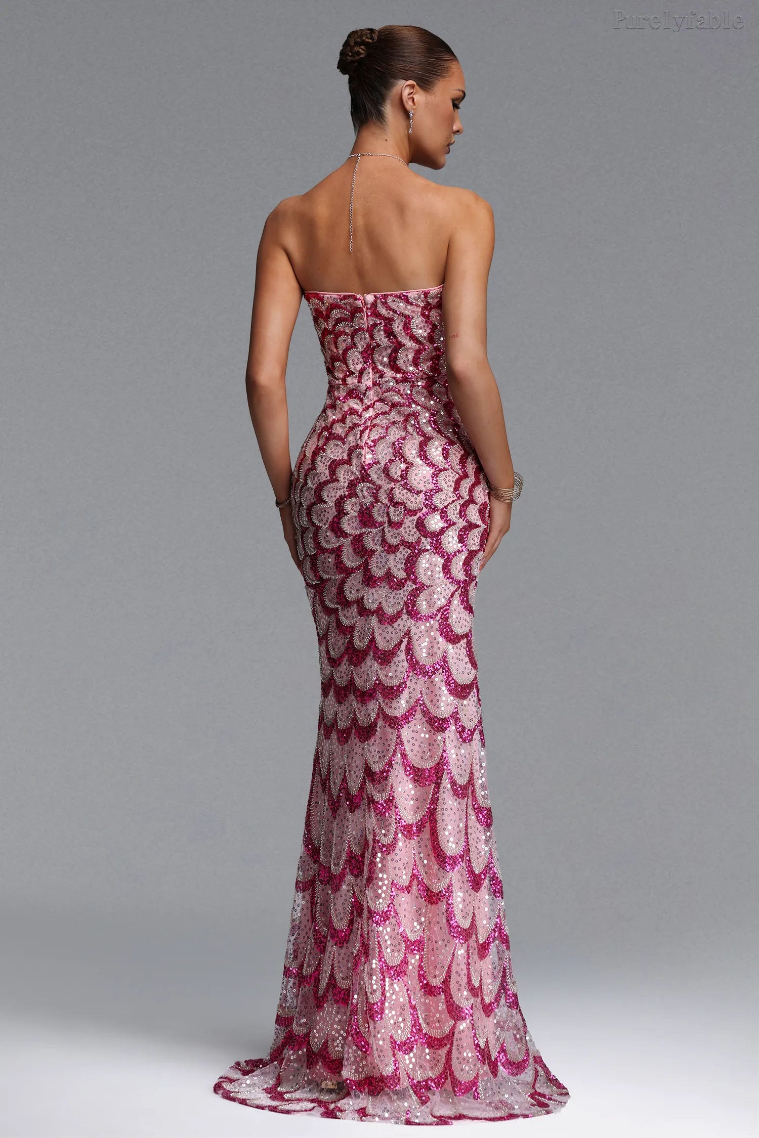 Hannah Magenta Strapless Sequined Dress