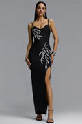 Aleah Black Rhinestone Strapless Slim Fit Dress