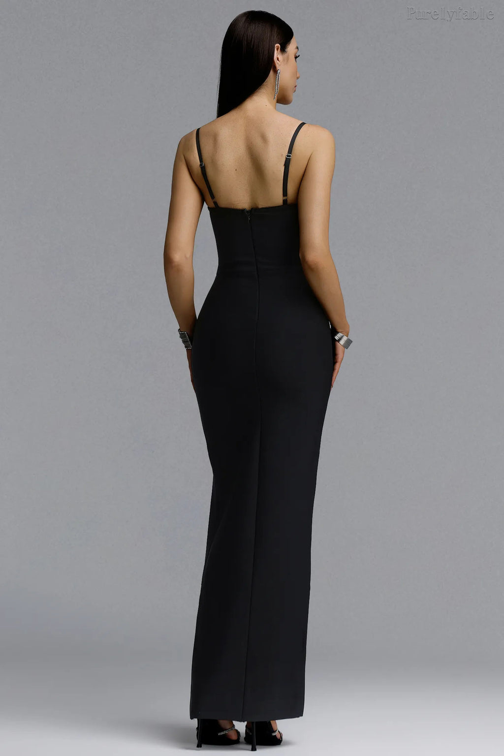 Aleah Black Rhinestone Strapless Slim Fit Dress