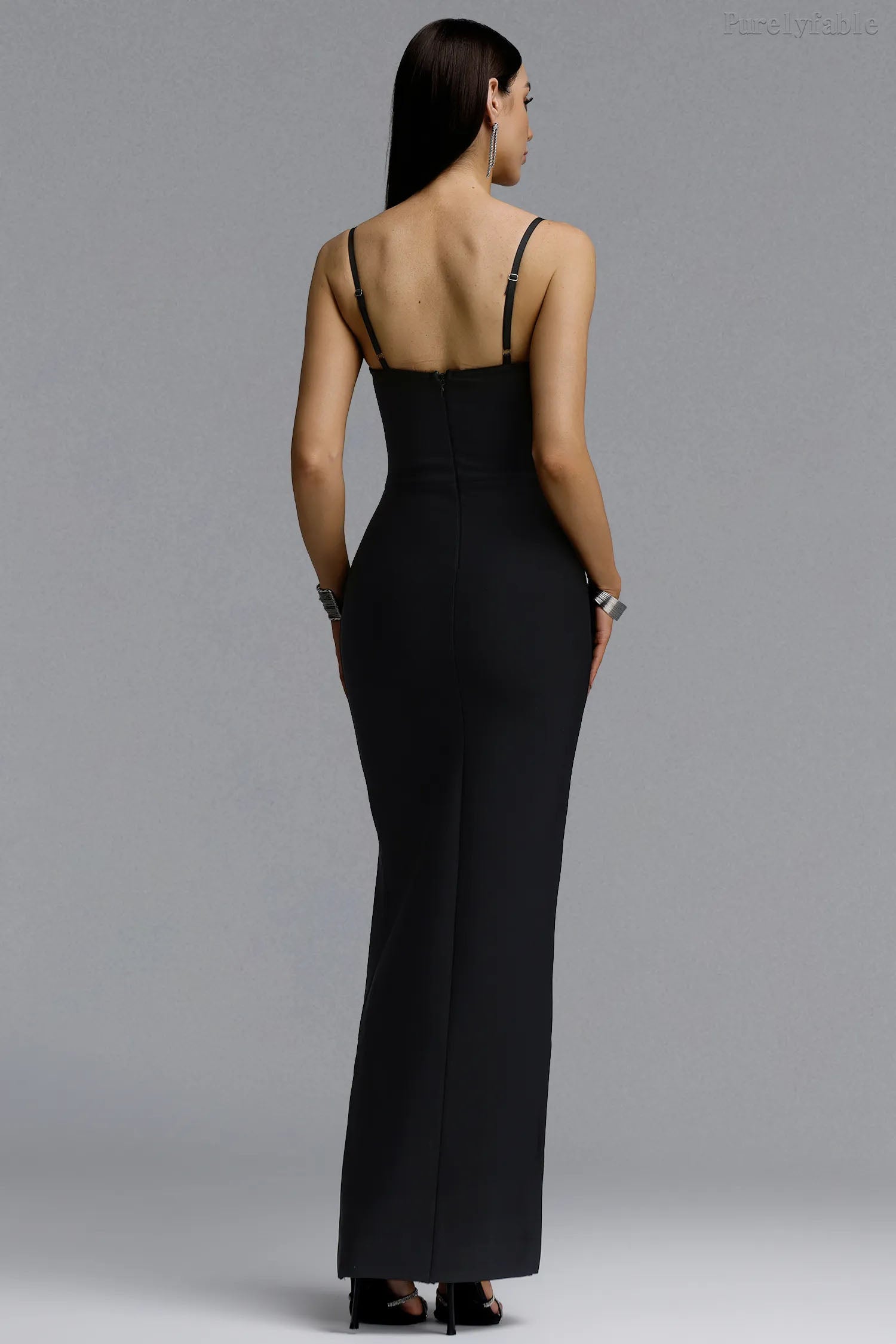 Aleah Black Rhinestone Strapless Slim Fit Dress