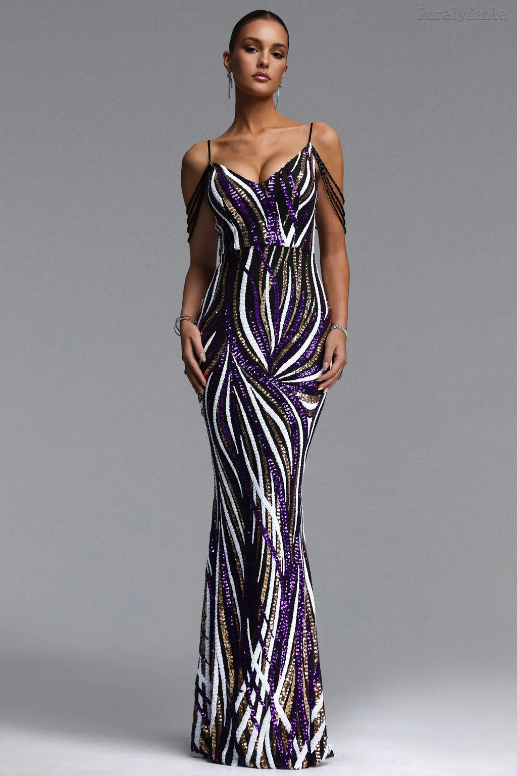 Camilla Purple Striped Fitted Bandeau Dress