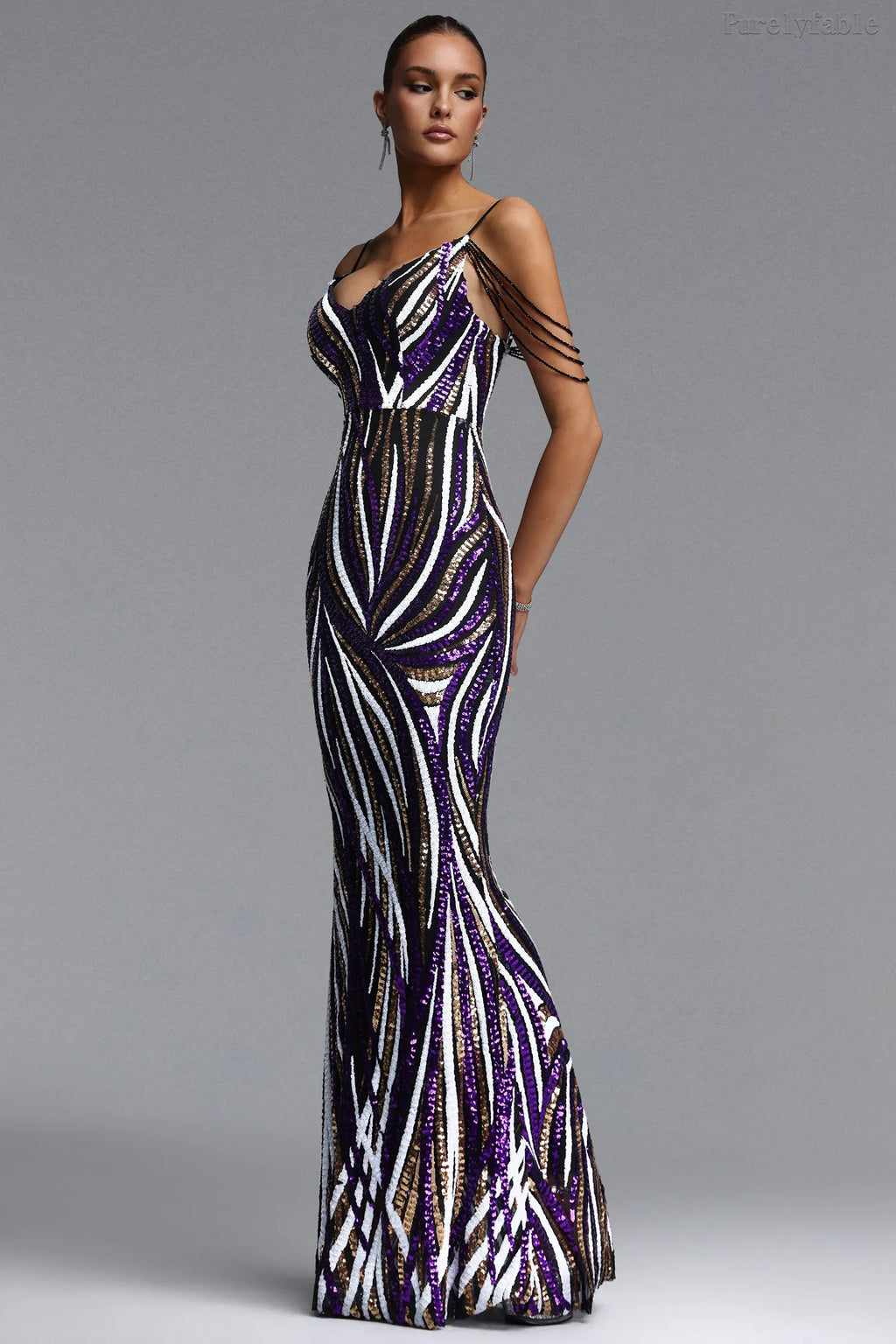 Camilla Purple Striped Fitted Bandeau Dress