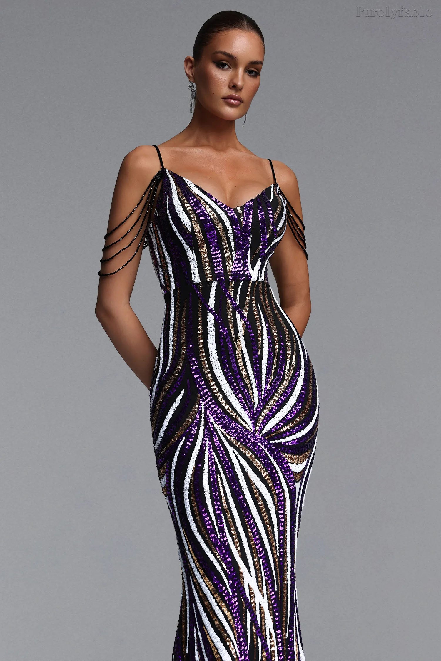 Camilla Purple Striped Fitted Bandeau Dress