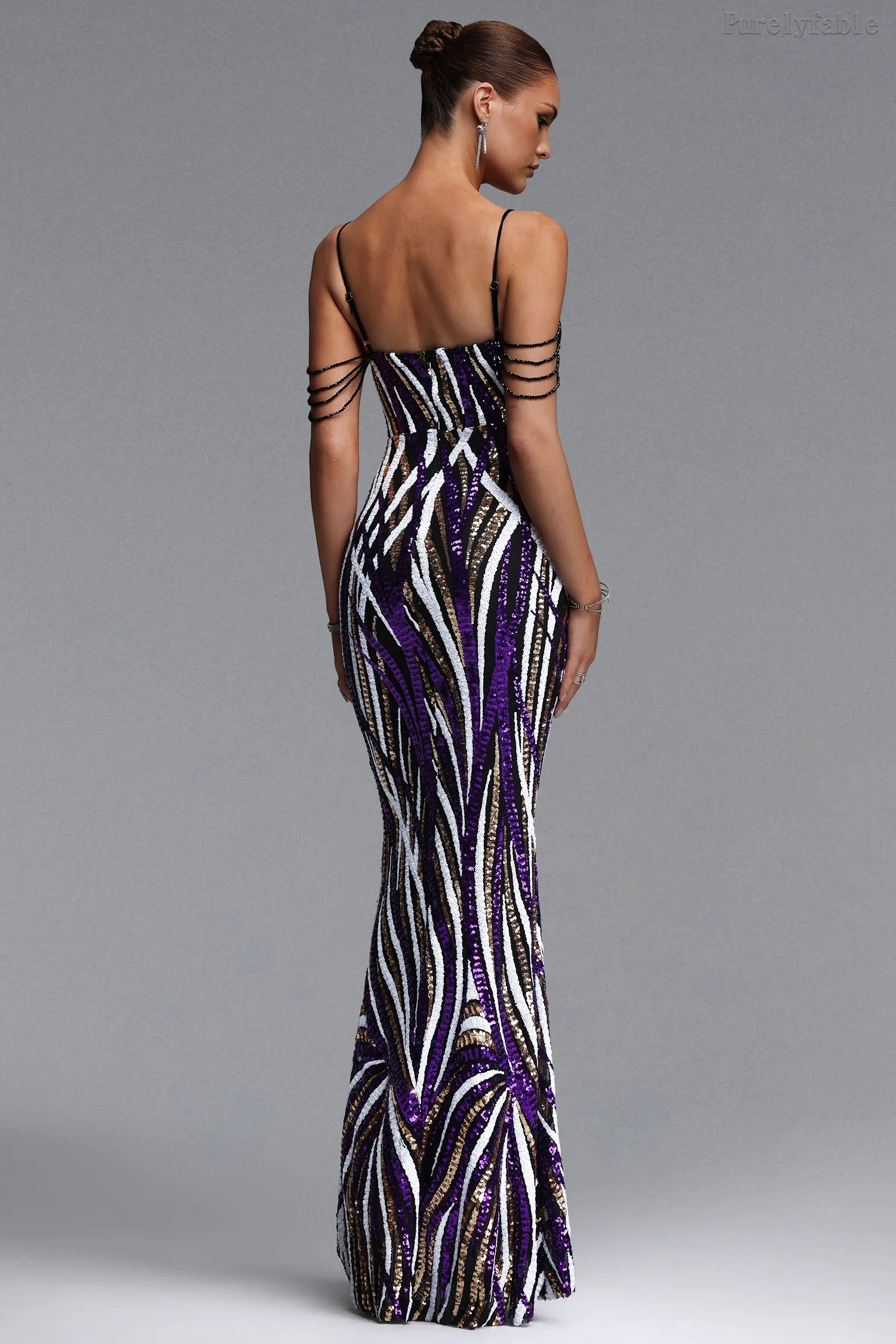 Camilla Purple Striped Fitted Bandeau Dress