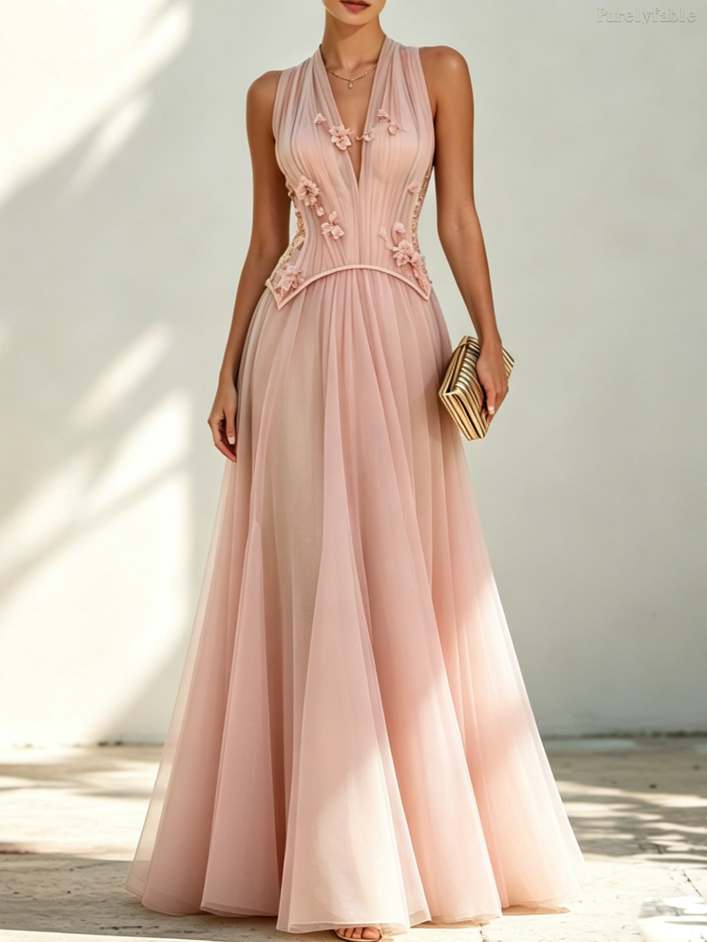 Tessa Pink Halter-Neck Dress Boning