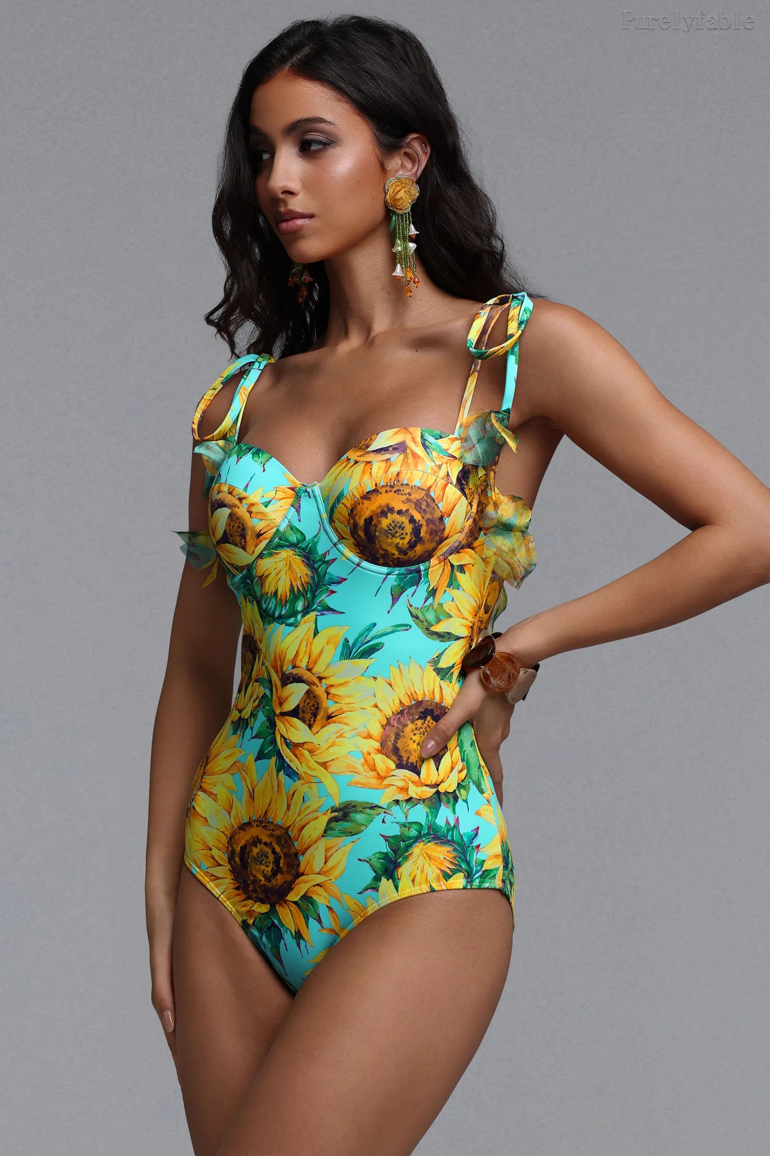 Mabel Yellow Sunflower Print One-Piece Swimwear Set