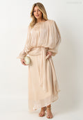 Jolie Khaki Long-Sleeved V-Neck Fitted A-Line Dress